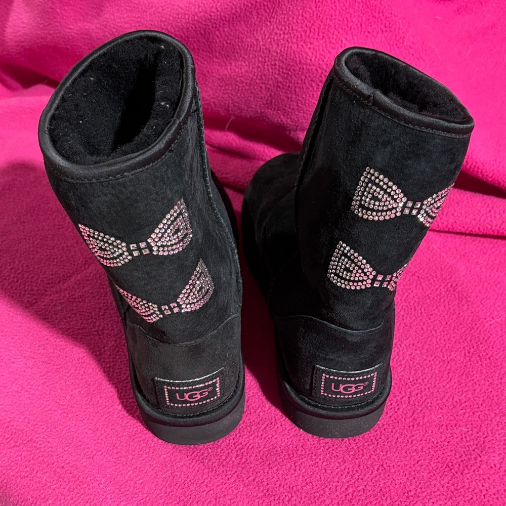 UGG Black Boots with Rhinestone Bow Details